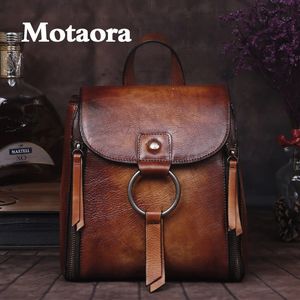 Motaora vintage äkta läderryggsäck för kvinnor kohud satchel axel lyxväskor ryggsäckar skola tonåringar flickor 240329