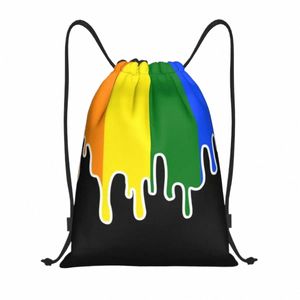 gay Pride Flag Drip Drawstring Backpack Women Men Sport Gym Sackpack Portable Rainbow LGBT Shop Bag Sack u5q9#
