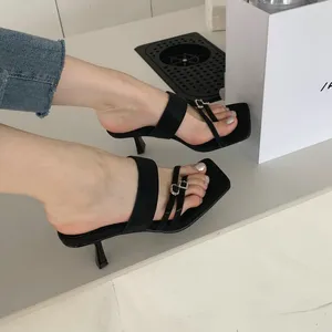 Casual Shoes 2024 Fashion Brand Summer Women Spike Low Heel Open Toe Solid Colors Sandals Slip On Pumps Chaussures Femme