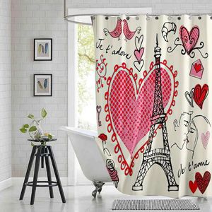 Duschgardiner Paris Eiffel Tower Pink Curtain Cupcake Love Romance Tryckt polyestertyg Vattentätt badrum med krokar