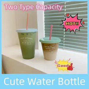 Mugs Cute Water Bottle For Coffee Juice Milk Tea Kawaii Plastic Cold Cups With Lid Straw Portable Reusable Drinking BPA Free