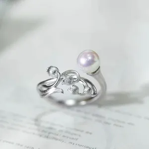 Anelli a grappolo MeiBaPJ 6-7mm Anello di moda con perla rotonda naturale Anello in argento 925 fai da te Impostazione vuota Gioielleria raffinata per le donne