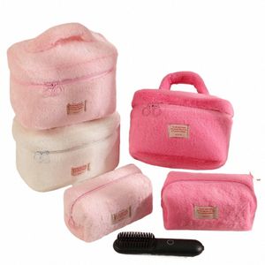 soft Plush Large Capcity Makeup Bags For Women Daily Cosmetics Organzier Simple Style Tote Travel Toiletry Bag sac a main H09H#