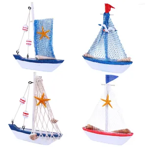 Decorative Figurines 4 Pcs Ornament Mediterranean Style Mini Dhow Sailboat Adornment Summer Model Home Decor Seaside