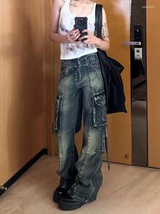 Jeans femininos mulheres academia escura americana moda vintage grunge perna larga jean harajuku trashy y2k streetwear goblin core denim calças de carga