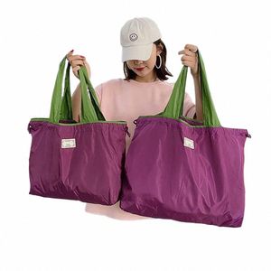 reusable Shop Bags Eco-friendly Grocery Organizer Tote Shoulder Bag Drawstring Large Capacity Foldable Travel Beach Storage 550v#