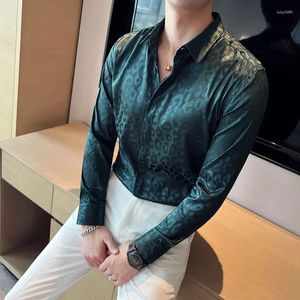 Men's Casual Shirts Spring Long Sleeve Men Shirt Green Luxury Dress Man Squins Print Club Camicia Uomo Slim Fit Blouse Camisa Social