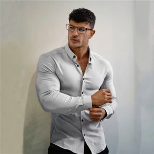 Mens Manga Longa Super Slim Fit Simples Camisa Casual Primavera Outono Inverno Alta Qualidade Turn Down Collar Camisa de Vestido de Negócios Homens 240320