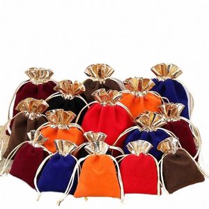 50 peças sacos com cordão veet cor sólida joias pacote de armazenamento de presente fio natal lembranças de casamento bolsa 22 cores j529 #