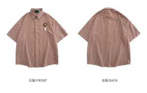 HK -stil vintage blommor randig kort ärm skjorta män lös par casual skjortor för sommaren