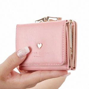 Neue Candy Color Fi Frauen Geldbörse Leder Einfarbig Vintage Kurze Brieftasche Herz Hasp Damen Mädchen Kartenhalter Clutch Bag u7Ax #