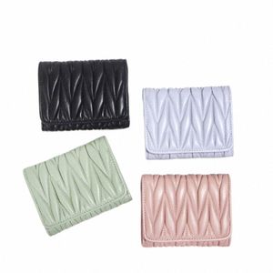 Luxur Design Thread Women's Wallet Sheep äkta Leather Quilting Lady Coin Wallet Trifold Portable Small Short Female Purse T4LF#