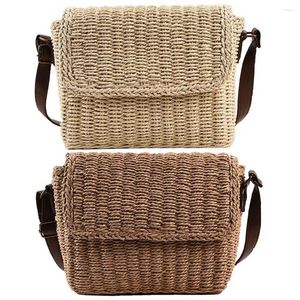 Kordelzug Damen Weben Strohtasche Gewebte Schulter Vintage Sommer Strand Verstellbarer Riemen Handgefertigte Reiseklappe