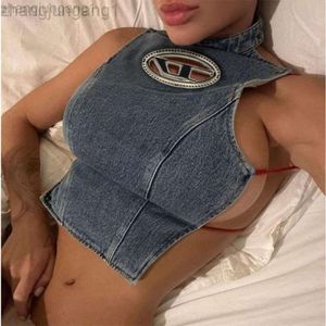 Designer-Dieseles-Tops Disel Ins.Denim-Tanktop für Damen, Sommer, sexy, ausgehöhlt, Buchstaben-Dekoration, offener Rücken, kurz, Straße, würziges Mädchen-Top