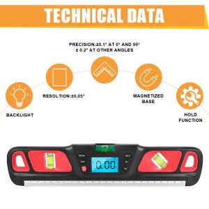 NICEYARD Digital Spirit Level Bubble Electric Level Inclinometer Horisontell skala Ruler Utdragare 360 ​​graders vinkel Finder