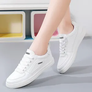 Casual Shoes Women Genuine Cowhide Leather Mesh Skateboarding Low Top Youth Girls Non-Slip White Skate Trainers Female Sneakers