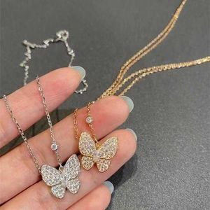 Designer charm Van Full Diamond Butterfly Necklace High Version Original Buckle Light Luxury Personalized Romantic Internet Celebrity Trend Collar Chain jewelry