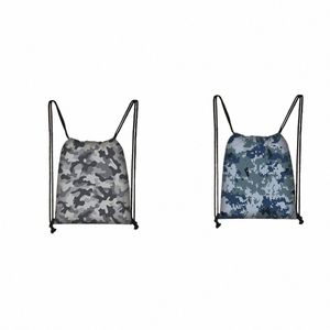 drawstring Book Bag Sport Backpack School Bulk Pull String Clothes Foldable Camoue Pack Outdoor Accories Blue I3Tm#