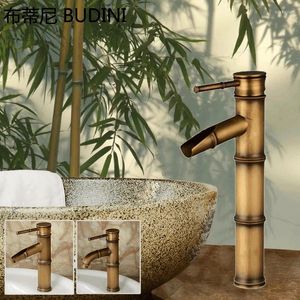 Bathroom Sink Faucets Antique Brass Bamboo Shape Tap Basin Faucet Bronze Finish Single Handle And Cold Water Mixer With Hose