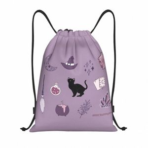 viola Witch Pack Zaino con coulisse Borsa da palestra sportiva per donna Uomo Halen Spooky Cat Training Sackpack r22R #