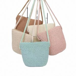 handmade Straw Bag Women Woven Beach Crossbody Bag Ladies Shoulder Rattan Handmade Knitted Candy Color Small Handbag Bolsa S6lw#