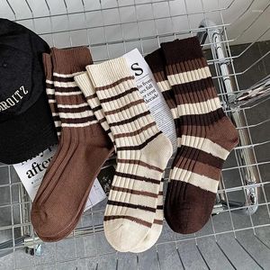 Frauen Socken Koreanischen Stil Casual Mode Harajuku Streetwear Hohe Lange Frühling Vintage Gestreiften Baumwolle Stricken Sport Strümpfe