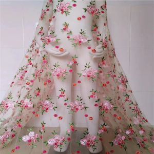 Tecido 1 jarda 140cm trabalho pesado solúvel bordado cores flor malha tule tecido de renda diy moda vestido de casamento acessórios de roupas