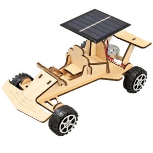 Wooden Solar Energy Racing Car Model Kids Science Toy Technology Physics Bricks Kit Learning Educational Toys for Children 240329