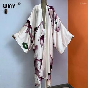 Kimono Elegant Print Boho Kaftans Beach Wear Cover-Ups Cardigan Sexiga maxi-kläder för kvinnor Vestidos Para Playa