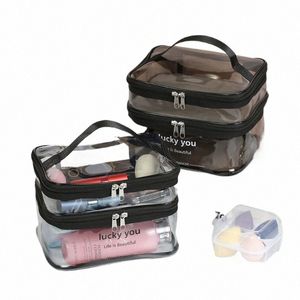1pctransparent Double Layer Travel Cosmetic Bag Jelly Color Large Capacity Cosmetic Case Fi Woman W Organizer Makeup Bag a3LU#