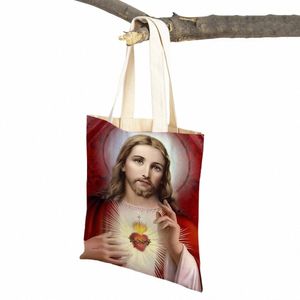 Holy Light Leader Kristus Jesus tryck Lady Shopper Bag Vintage Tote Handväska Carto Frälsare Återanvändbar vikbar duk butikspåsar B6FM#