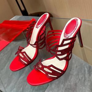 pantofole di cristallo da donna peep toe pista di alta qualità in vera pelle tacco sottile estate nuovo arriva arredamento completo di strass modello sexy pantofole firmate