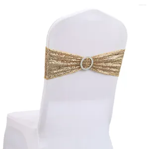 Stol täcker 10st Champagne Gold Polyester Bows remmar tyg Sashes Home Decor Wedding Party 15cmx35cm