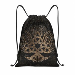 Tree of Life With Triquetra på Futhark DrawString ryggsäck Sports Gym Bag For Men Women Vikings Shop Sackpack 2204#