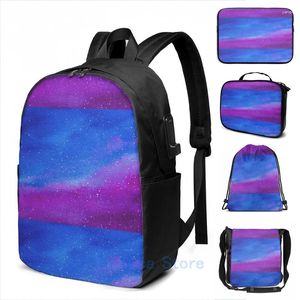 Mochila engraçado impressão gráfica espaço galáxia padrão de fundo carga usb homens sacos escolares mulheres bolsa de viagem laptop