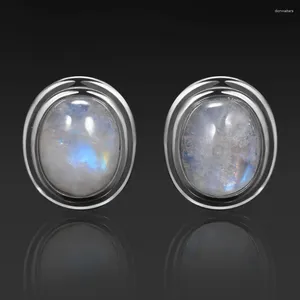 Brincos de parafuso prisioneiro natural 8x10mm oval moonstone 925 prata esterlina brinco para mulheres vintage orelha jóias festa presente atacado