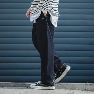 Maden Vintage Khaki Easy Pants for Men Casual Elastic Waist Straight Trousers Skateboarding Jogger Ankle-tied Drawstring Pants