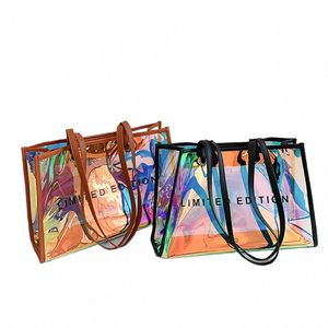 fi Women Clear Tote Bag PVC Laser Waterproof Transparent Handbags Large Capacity Shoulder Bag Summer Beach Portable Bags 10Wb#