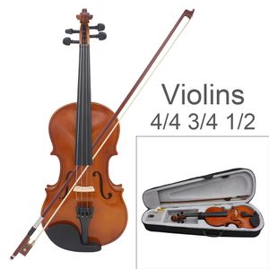 4/4 3/4 1/2 1/8 cor de violino acústico Natural/Black Fiddle para iniciante em violino com case Bow Rosin