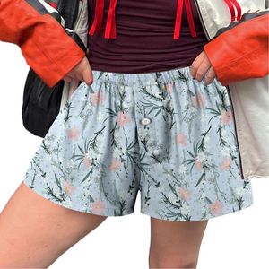 Shorts femininos verão casual estampa floral calças curtas botão frontal vintage esportes ao ar livre solto pijama menina