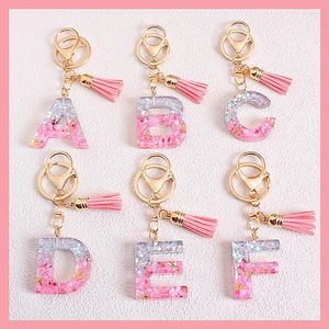 Keychains Fashion Exquisite 26 English Alphabet Letter Tassel Keychain Resin Pendent A To Z Keyring For Women Jewelry Accessories Gift