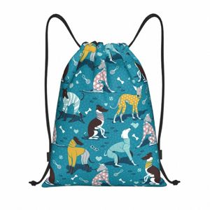 Greyhound Dogwalk Drawstring Bag Женщины Мужчины Портативный спортивный тренажерный зал Sackpack Уиппет Sihthound Рюкзаки для дрессировки собак E1cB #