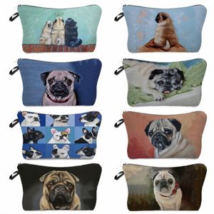 carino Pug Dog stampa borsa per cosmetici da donna borse per trucco femminile borsa da toilette portatile astuccio per bambini grande borsa di stoccaggio spaziosa S3Pb #