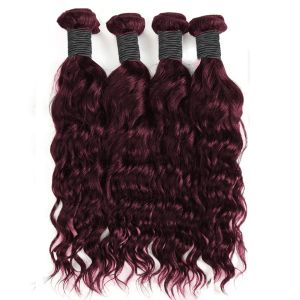 99j Natural Wave Brazilian Human Hair Bundles Burgundy Red Water Deep Hair Weave Bundles 1/3/4 PCS Bundle Deals Hair Extensions