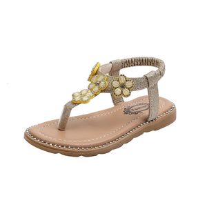 Summer Girls Sandals Flowers Leather Princess Shoes Soft Sole Kids Shoes Sandalias Baby Child Sandals Solid Color Flip Flops 240321