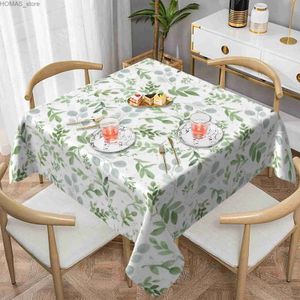 Bordduk Spring Floral Teal Sage Green Tracloth Square 60x60in Watercolor Eucalyptus Leaf Round Table Cloth Wrinkle Resistant Washable Y240401