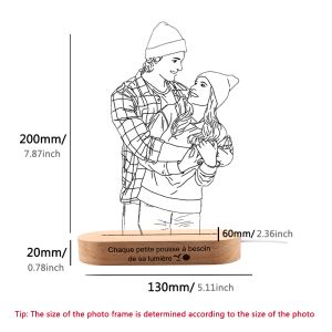 Photo de madeira personalizado personalizado texto fotográfico personalizado USB LED 3D Bedroom Night Night Light Wedding Anniversary Birthday GI