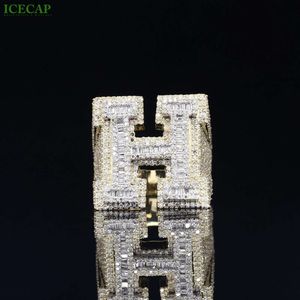 Anpassade högkvalitativa smycken Moissanite Two Tone Plated Sterling Sier Hip Hop Iced Out H Initial Ring för unisex