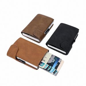 rfid Smart Wallet ID Credit Card Holder Leather Ultra-thin Busin Men Cardbag Automatic Pop-up Anti Theft Brush Metal Card Box m30I#