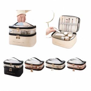 Multifuncti Travel Makeup Organizer för kvinnor Stor resor Makeup Bag Women Make Up Case Cosmetic Bag Double Lay R4KD#